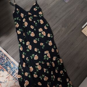 Floral Black and Orange Maxi Dress